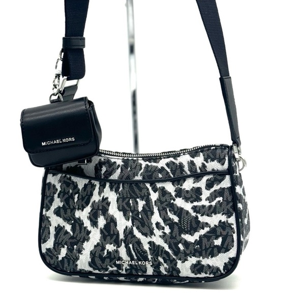 Michael Kors Jet Set Medium Leopard Logo Crossbody Bag W Case for Apple AirPods